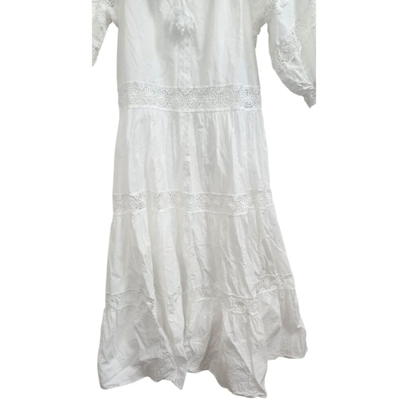 En Saison White Eyelet Midi Dress XS Boho Lace Peasant Summer Cottagecore Flowy - Picture 4 of 12